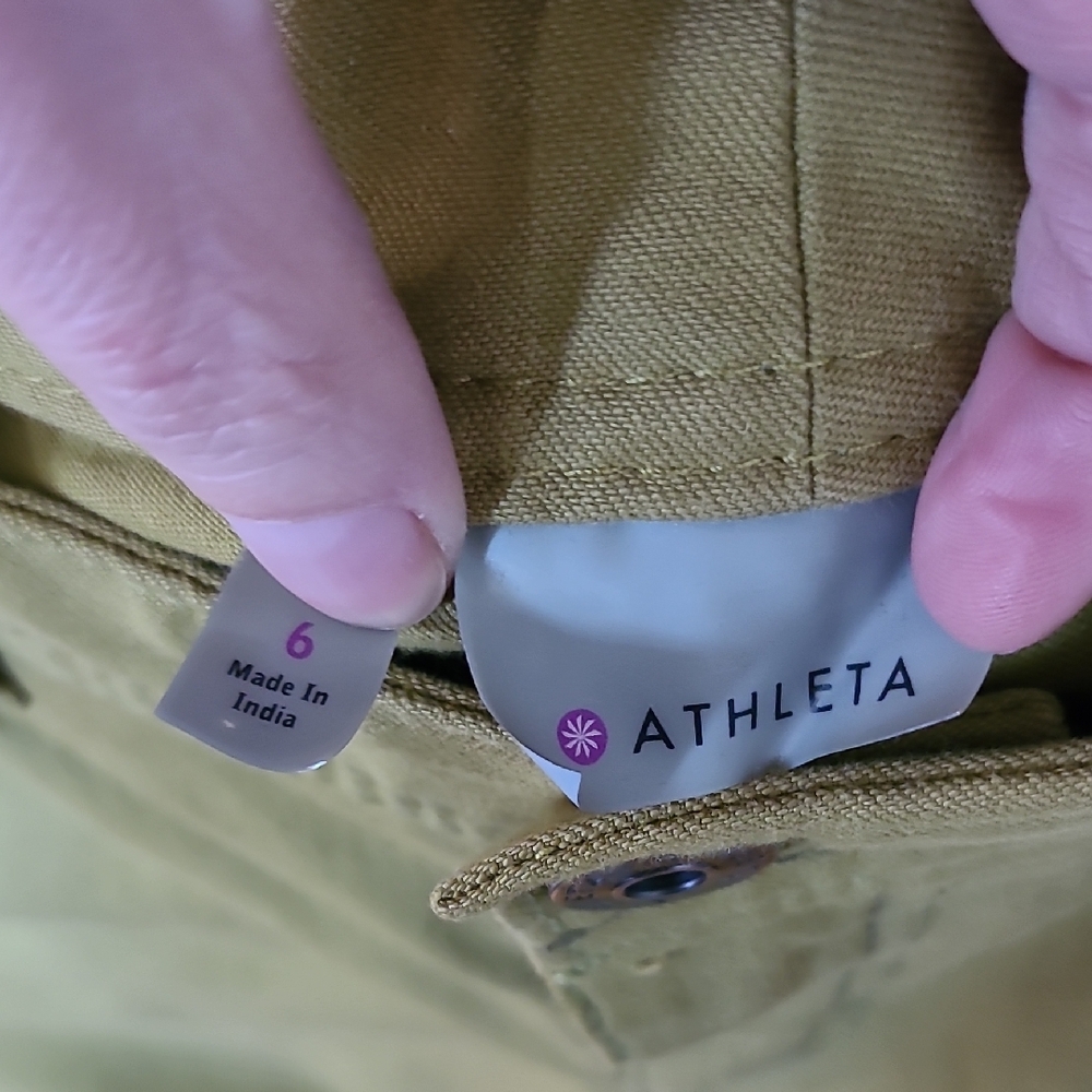 Athleta Green Moss Cropped Denim Hiking Pants, Pink Pockets. Size 6 - Picture 2 of 11